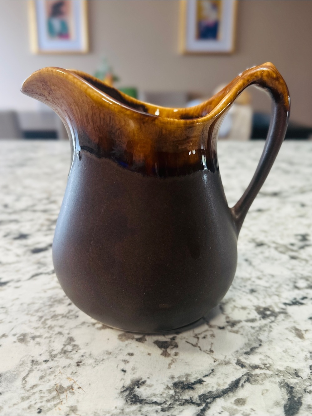 Brown Ceramic Pitcher with Drip Glaze